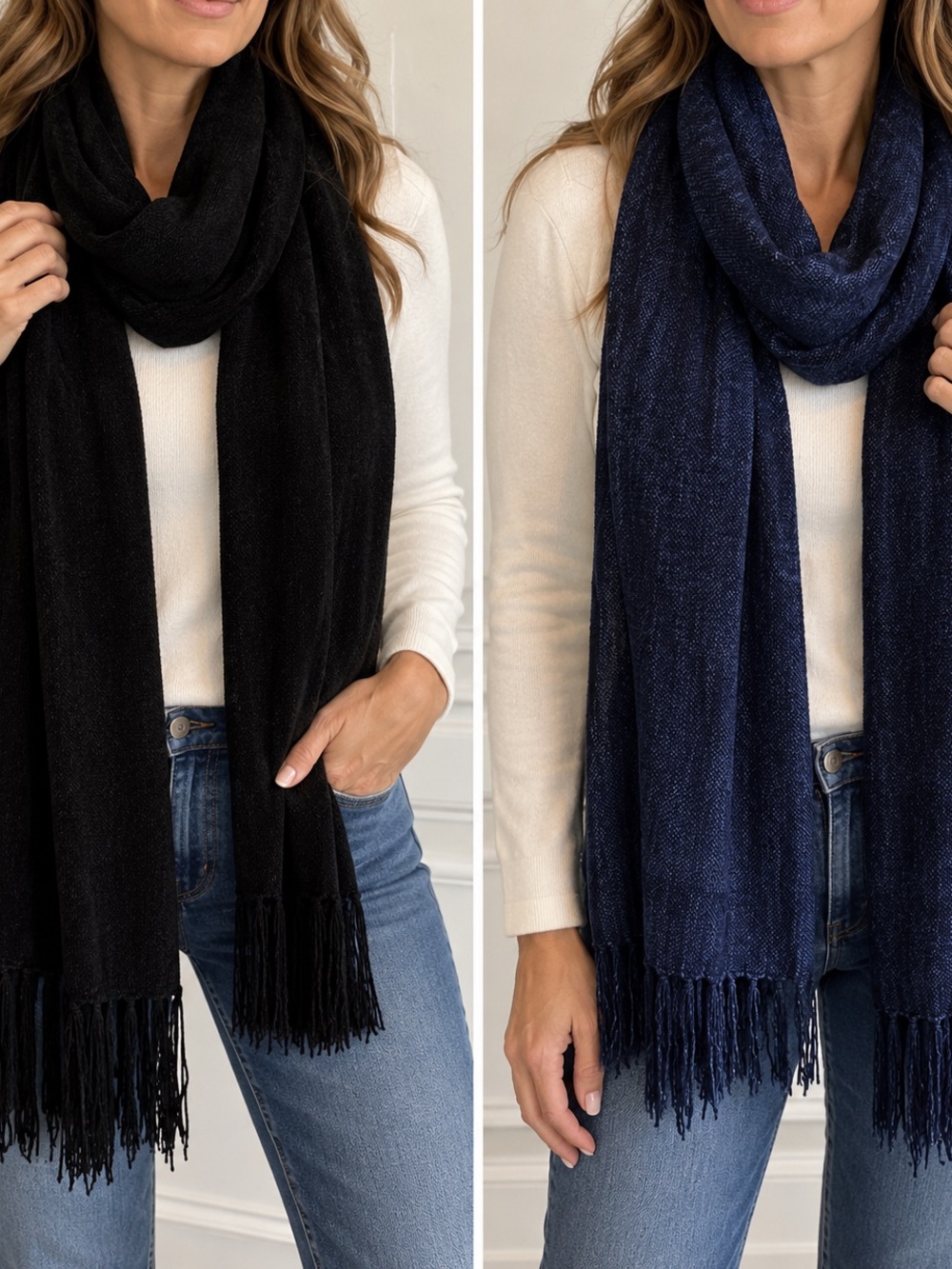 Two scarfs one black and one navy blue by Kenneth Cole.